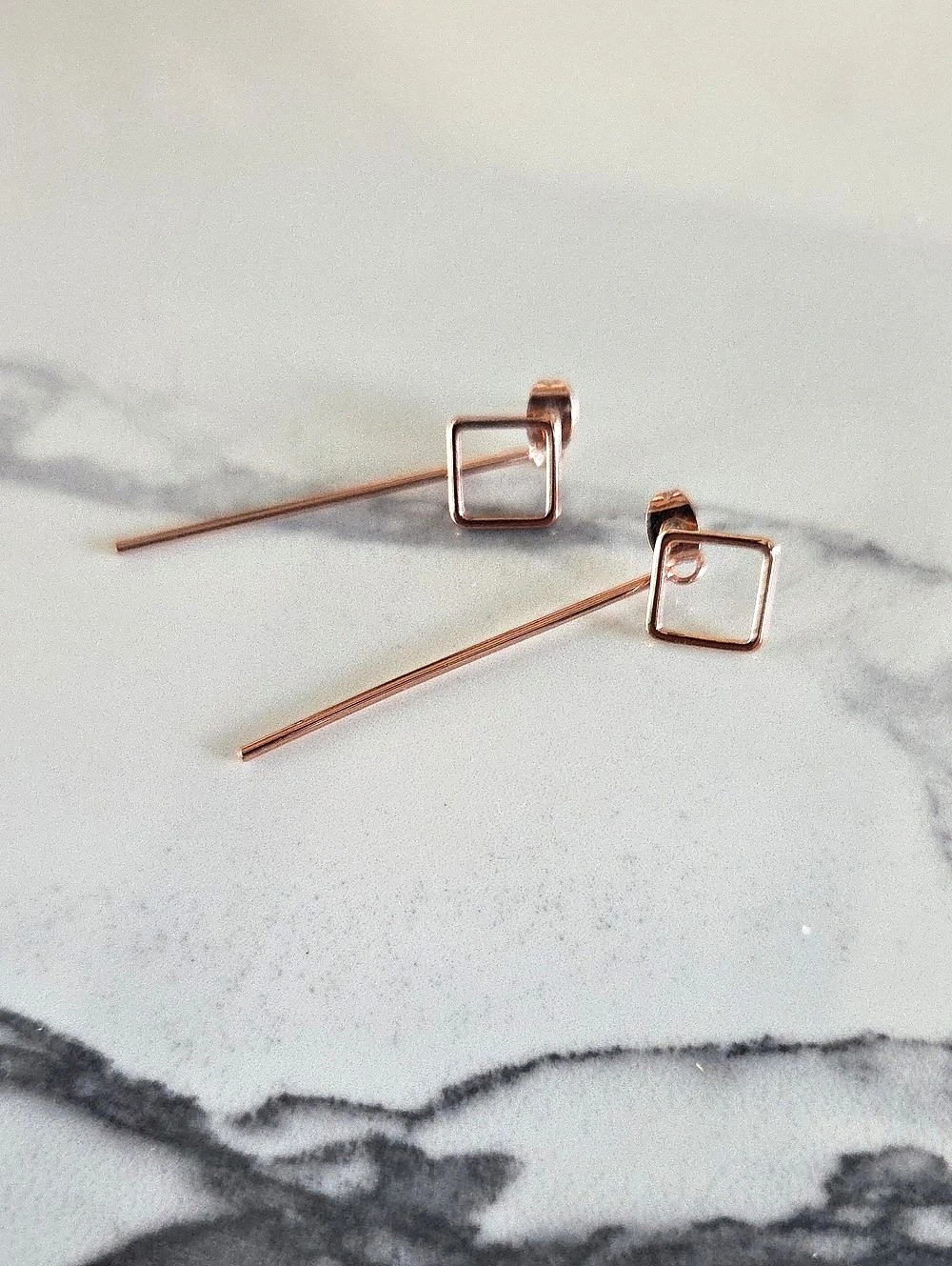 Rose Gold-Tone Square Drop Earrings